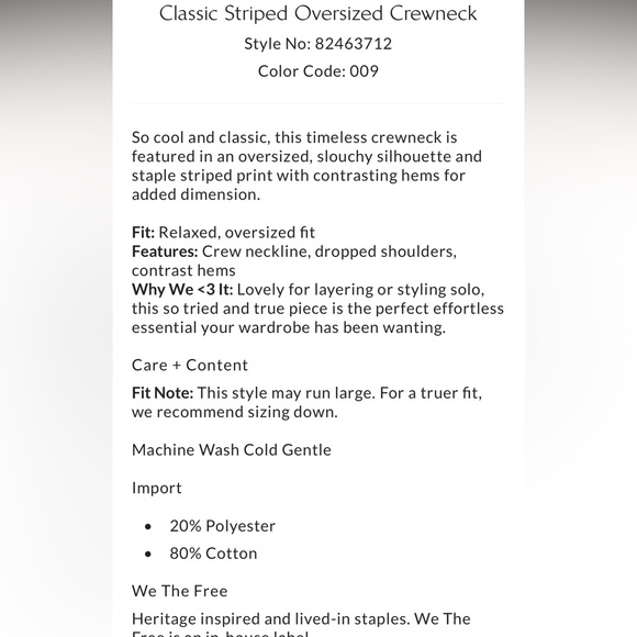 We the Free Classic Striped Oversized Crew Neck ~ Cobalt Combo - Picture 5 of 6